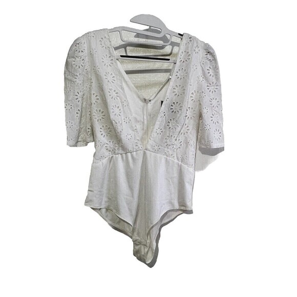 SABO Skirt Floral Eyelet 3/4 Sleeve Plunge Neck Bodysuit Size 8 NWT - Picture 1 of 10